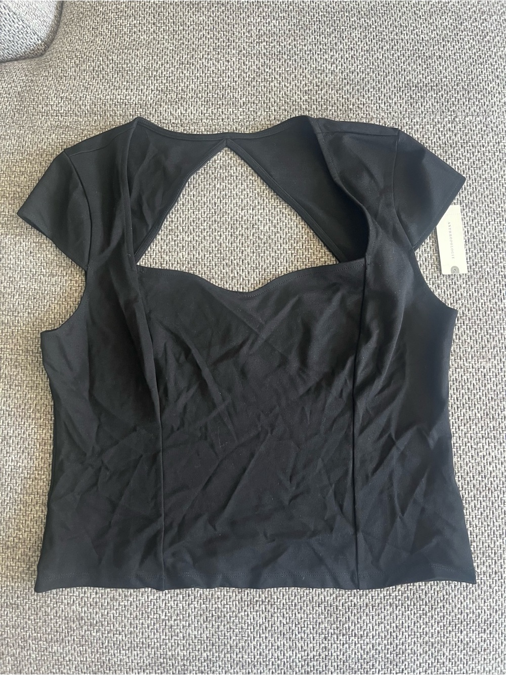 Anthropologie Black Cap-Sleeve Top with Back Cutout